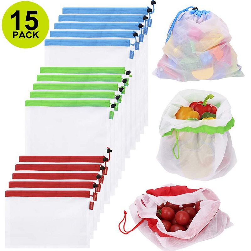Produce Bag Reusable Mesh - Wiederverwendbare Netzbeutel in 3 Größen, waschbare,