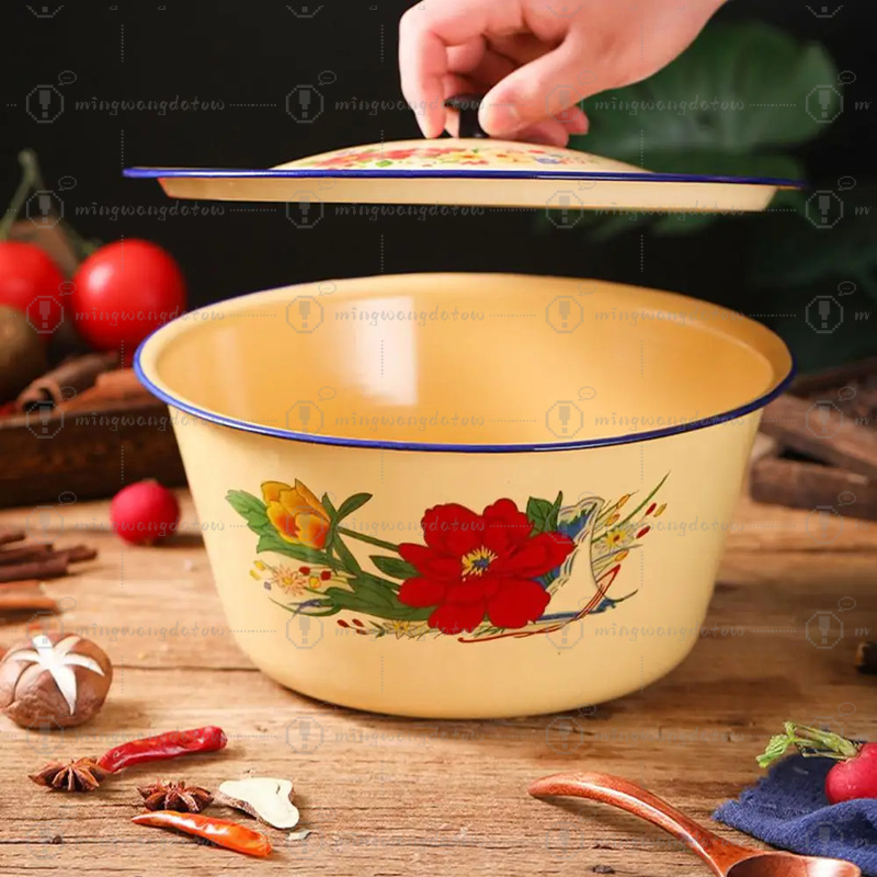 Food Storage Yellow - Emaille-Aufbewahrungsbehälter, klassische Vintage-Emaille-Kuchenbehälter, Schüssel mit Deckel,