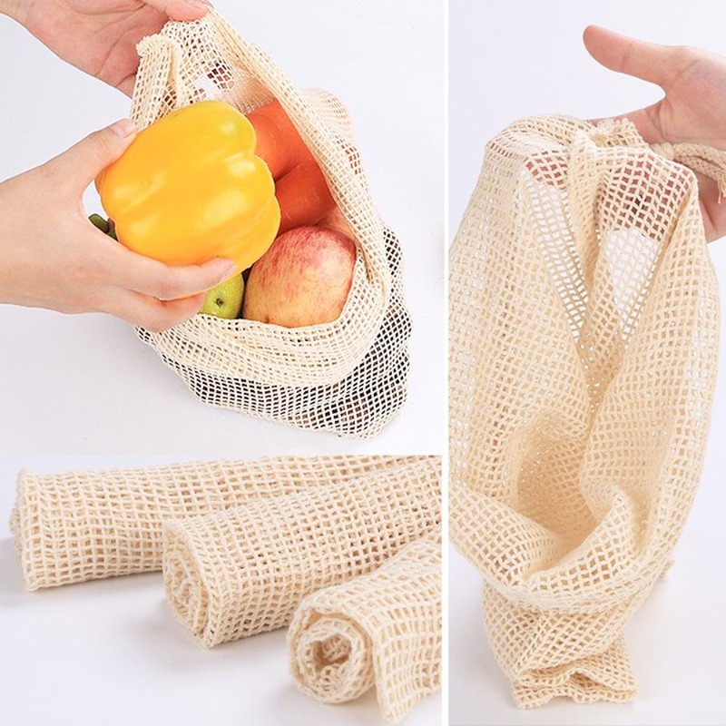 Produce Bag Reusable Mesh - 3 Stück/Set Baumwoll-Netz-Gemüsebeutel, Wiederverwendbare Baumwoll-Netz-Aufbewahrungsbeutel für