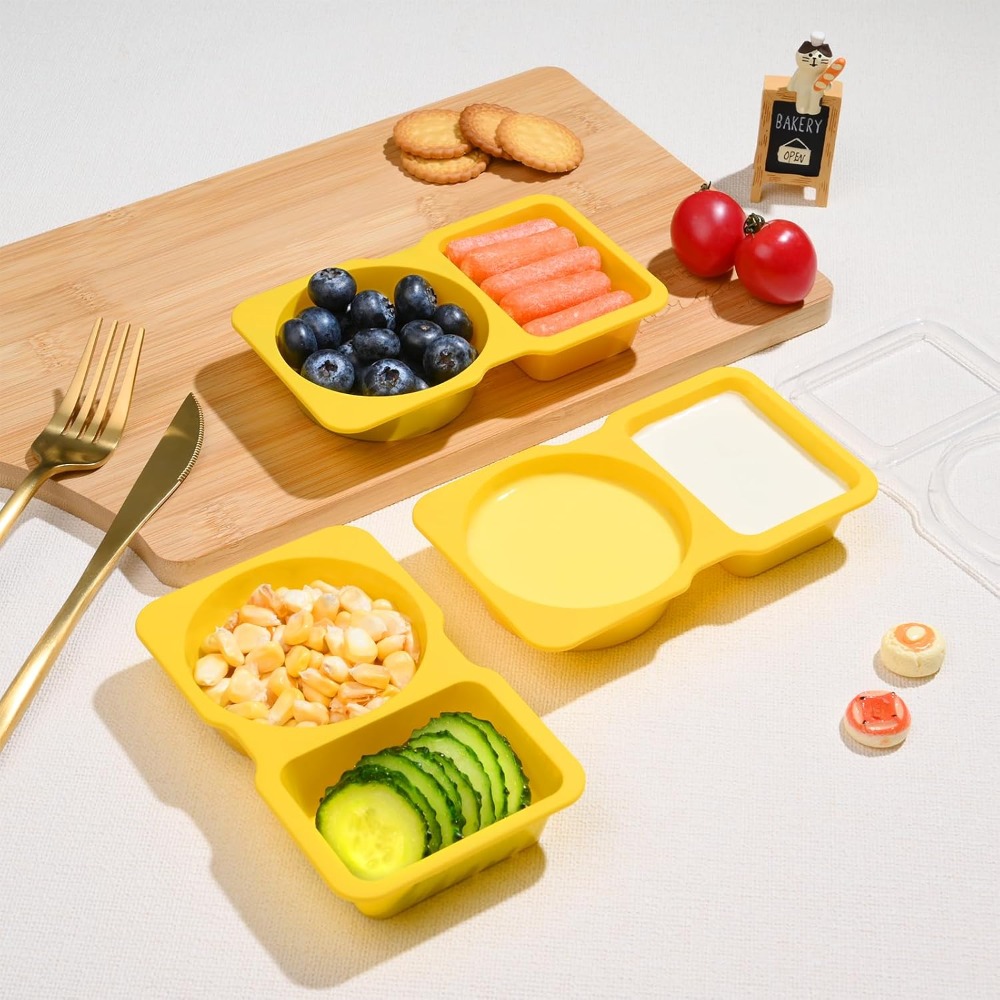 2-Fach Einweg-Plastik-Snackbeh – Food Storage Yellow Bewertung und Preis