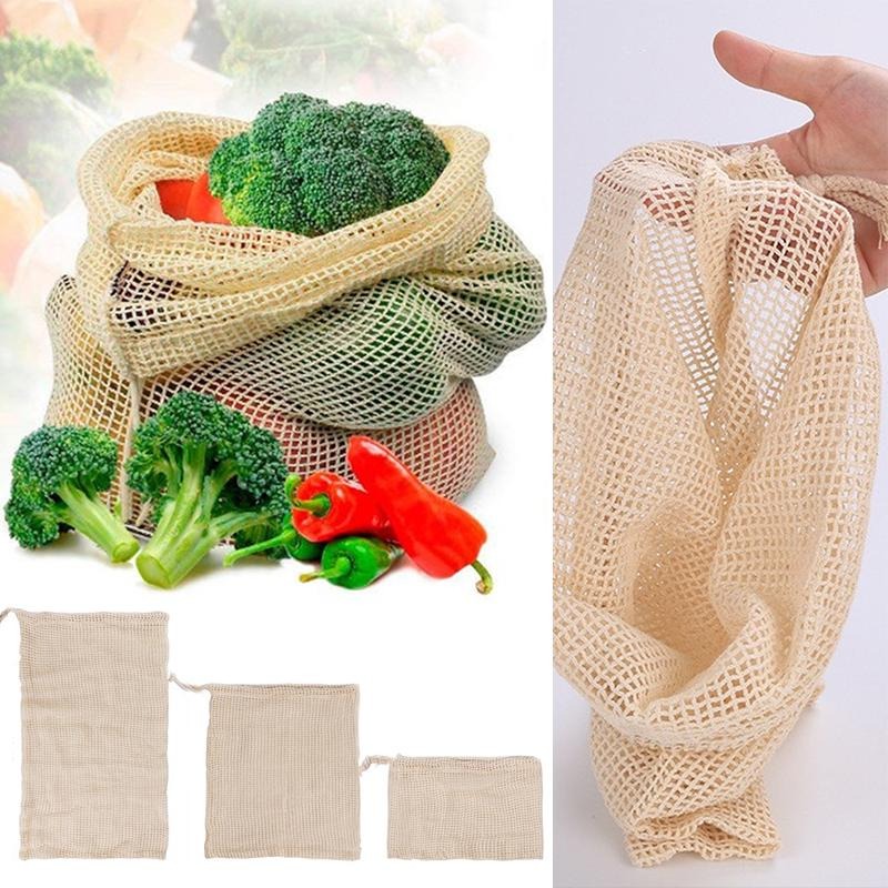 3 Stück/Set Baumwoll-Netz-Gemü – Produce Bag Reusable Mesh Bewertung und Preis